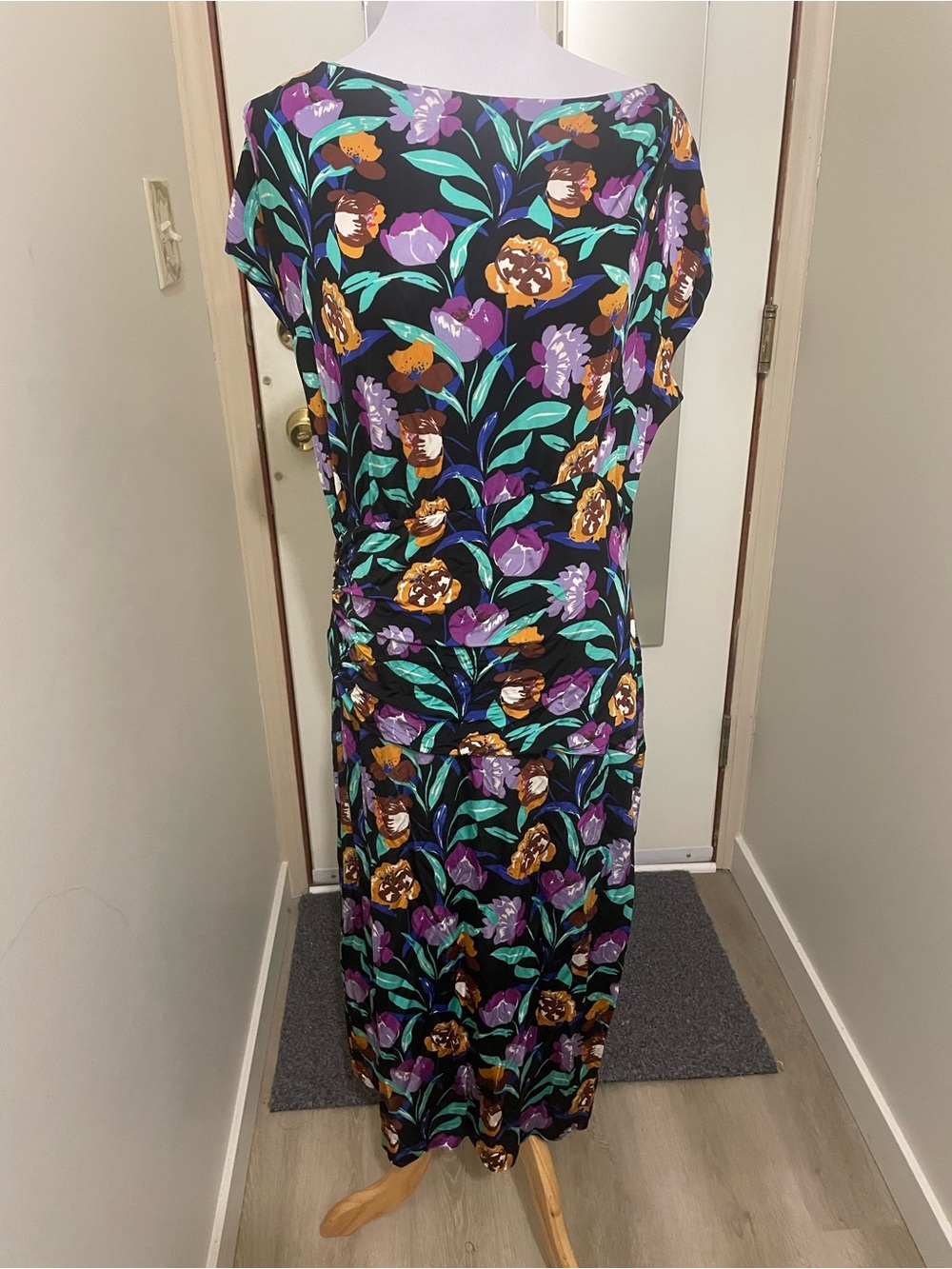 Etro Black Maxi Dress with Purple, Teal & Gold Floral Print